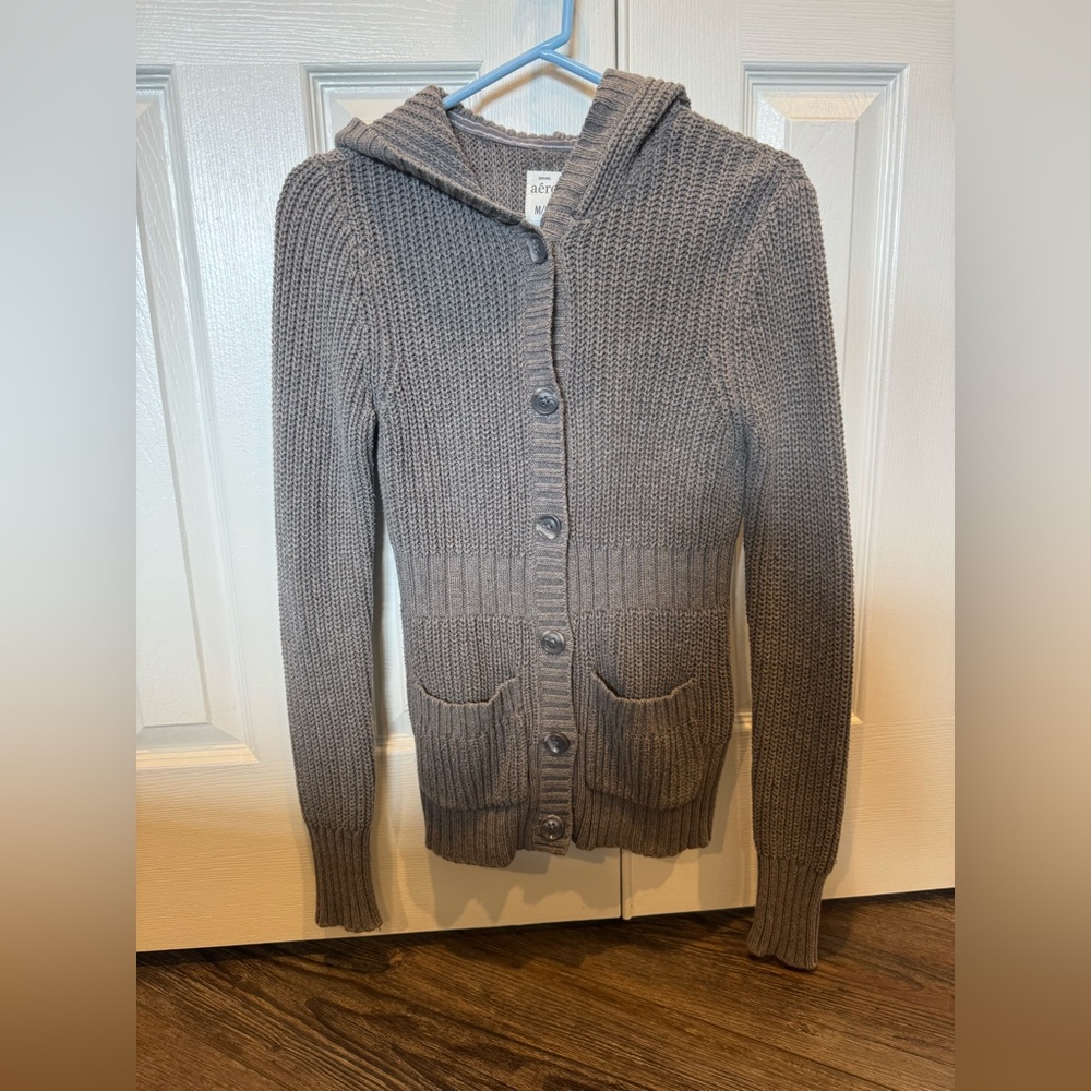 Aeropostale Gray Hooded Cardigan Sweater